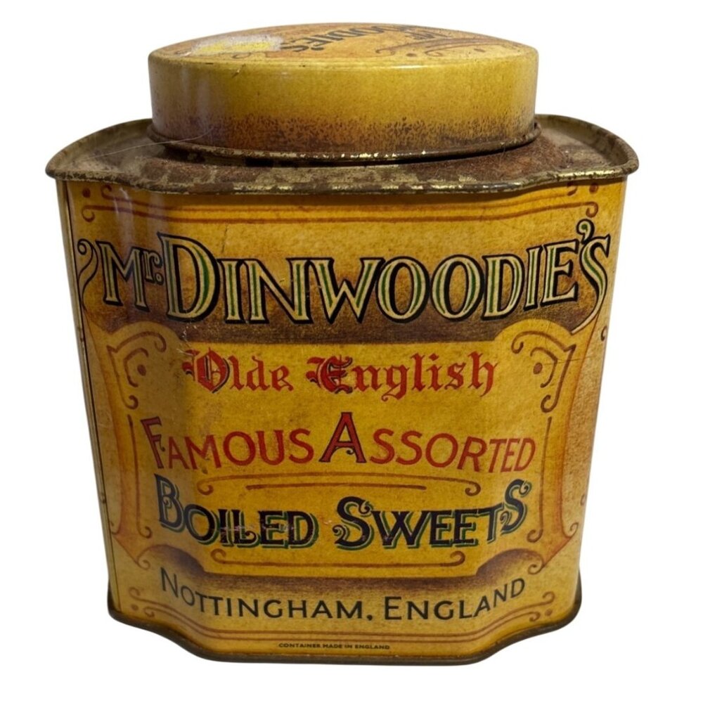 Mr Dinwoodies Olde English Boiled Sweets Tin Nottingham England Vintage Yellow